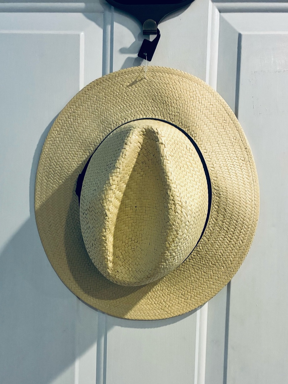 NWT H&M Straw Fedora Hat, Natural with Black ribbon band, Size Large